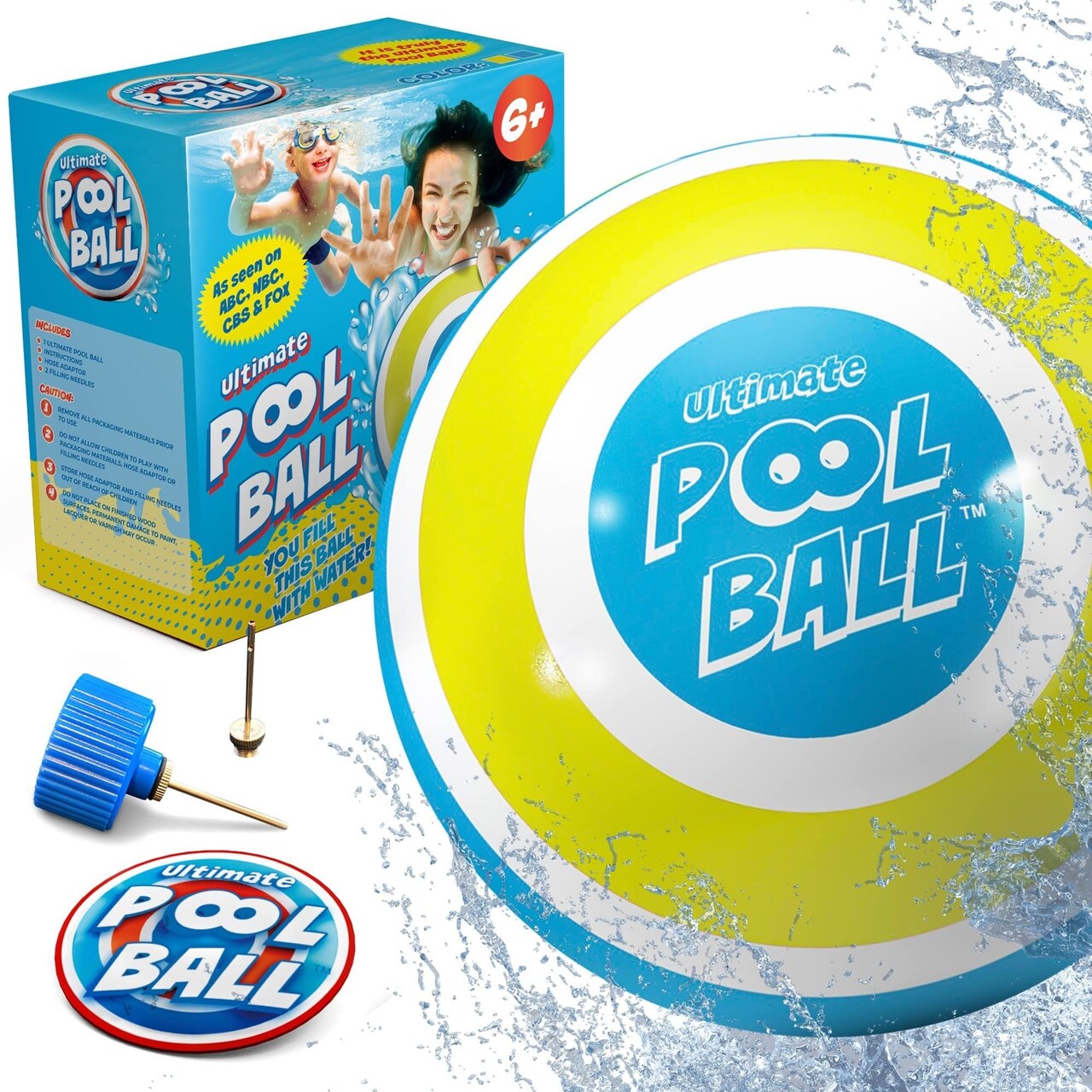 Activ Life Ultimate Pool Ball, Fill It with Water for Underwater Swimming Pool Games, Passing, Dribbling, Diving Fun Toys for Boys & Girls Aged 6-14, Summer Gifts, Beach Trips, 6 inches, Yellow/ Cyan